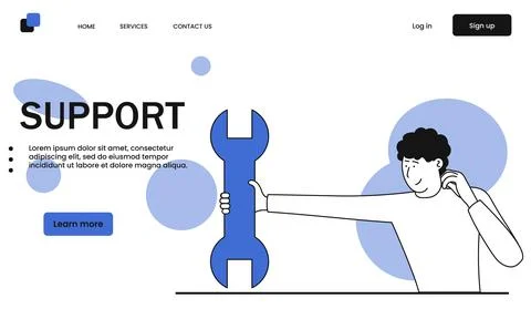 Remote technical support and holding wrench vector illustration concept. Serv Stock Illustration