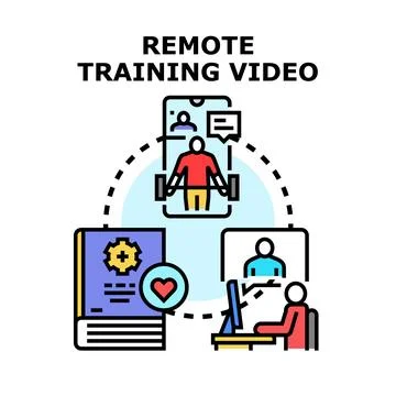 Remote training video tutorial learning online education 스톡 일러스트