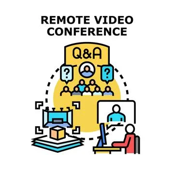 Remote video conference concept with virtual audience Illustrazione stock