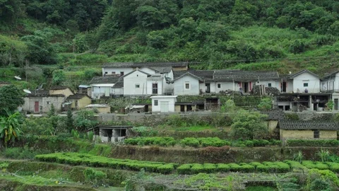 Remote Village In The Valley Of The Mountain, South China Stock Footage