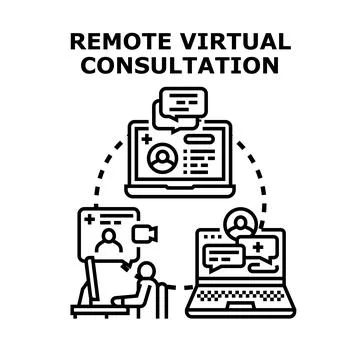 Remote virtual consultation connecting people online for support Stock Illustration