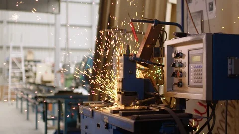 Remote welding system in factory filmed at 100fps - HD 25P. Stock Footage 87861233