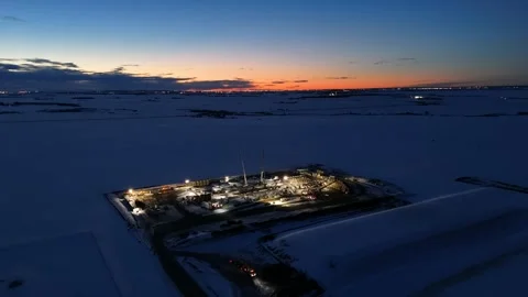Remote Winter Fracking Operation Stock Footage 332253234