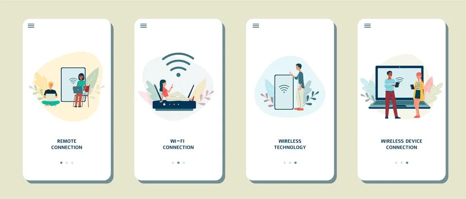 Remote wireless connection banners or posters set, flat vector illustration. Stock Illustration