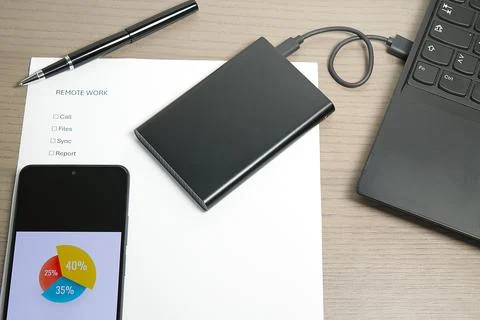 Remote Work Analysis and Data Storage Stock Photos
