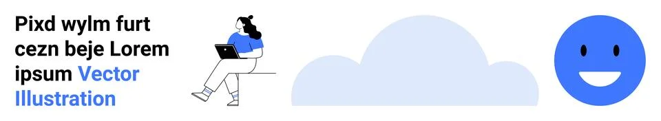 Remote Work and Cloud Computing Concept with Laptop User and Smiling Face 库存插图