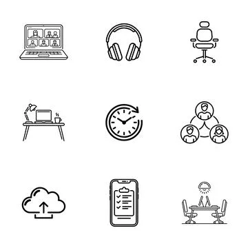 Remote Work and Collaboration Icons Stock Illustration