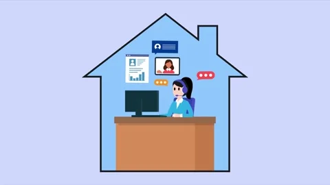 Remote Work and Customer Support Agent Working From Home cartoon animation Stock Footage 337954616