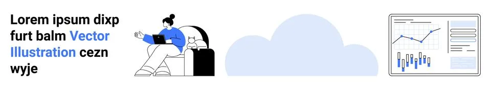 Remote Work and Data Analysis Theme with Laptop and Graphs in Modern Design イラスト素材