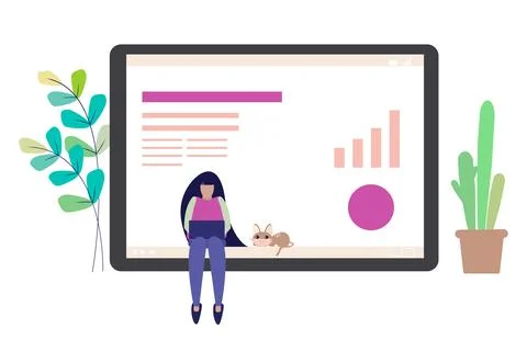 Remote Work and Data Analysis Illustration Stock Illustration