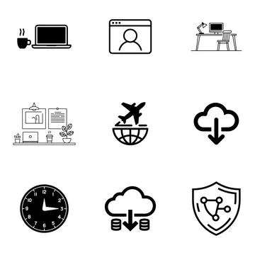 Remote Work and Digital Nomad Icons set. Stock Illustration
