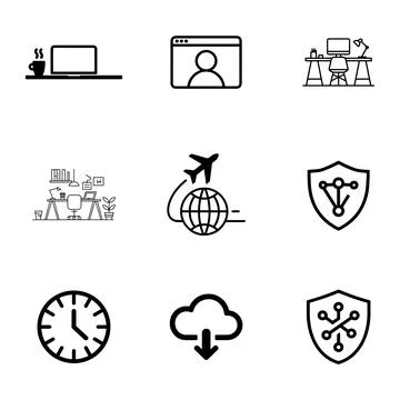 Remote Work and Digital Nomad Icons set. Illustrazione stock