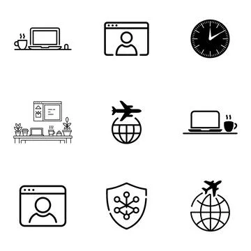 Remote Work and Digital Nomad Icons set. Stock Illustration