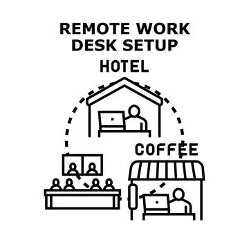 Remote work and flexible office setup concept Illustrazione stock