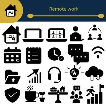 Remote Work and Home Office Outline Icon Set Stock Illustration