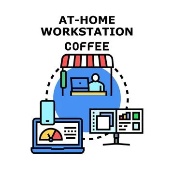 Remote work and at home workstation concept Stockillustratie