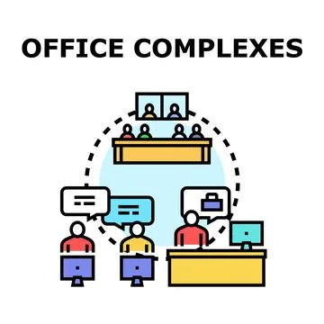 Remote work and office complex collaboration using technology Stockillustratie