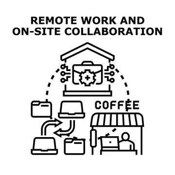 Remote work and on site collaboration hybrid business model Illustrazione stock