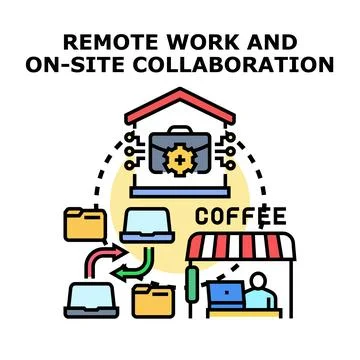 Remote work and on site collaboration hybrid business model イラスト素材