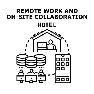 Remote work and on site collaboration hotel concept Stock Illustration
