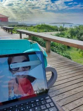 Remote Work at the Beach Fotos de archivo