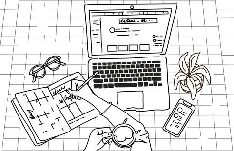 Remote work, black and white home office Stock Illustration