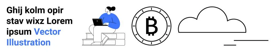 Remote work, blockchain, cryptocurrency, cloud storage, minimalism, digital i Stock Illustration