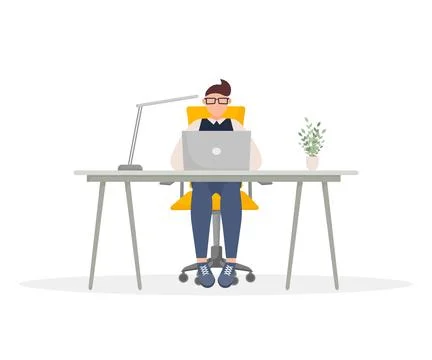 Remote work. Business people office work. Vector illustration, flat design Stock Illustration