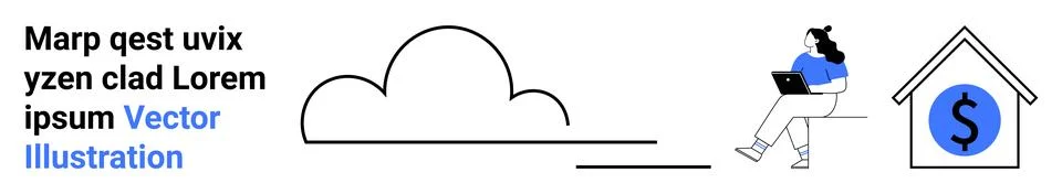 Remote work, cloud storage, savings, financial management, home office, techn イラスト素材