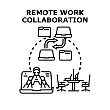 Remote work collaboration concept with digital team Stockillustratie