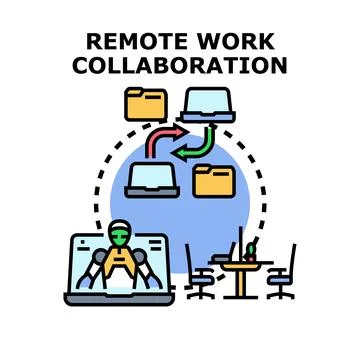 Remote work collaboration concept with digital team Stock Illustration