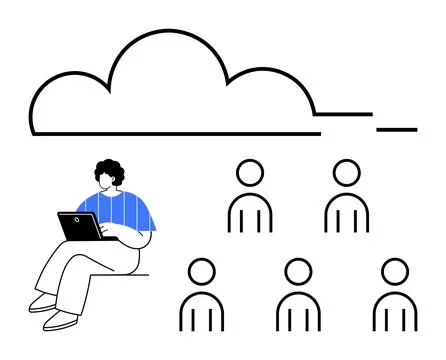 Remote Work Collaboration Represented by Cloud Integration and Team Connectio Illustrazione stock