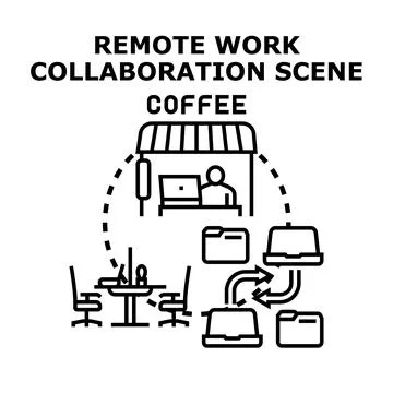 Remote work collaboration scene with coffee concept Stock Illustration