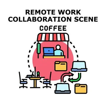 Remote work collaboration scene with coffee concept イラスト素材