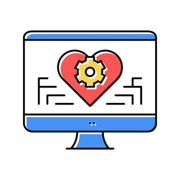 Remote work on computer color icon vector illustration Stock Illustration
