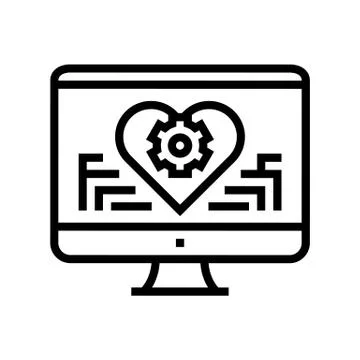Remote work on computer line icon vector illustration Illustrazione stock