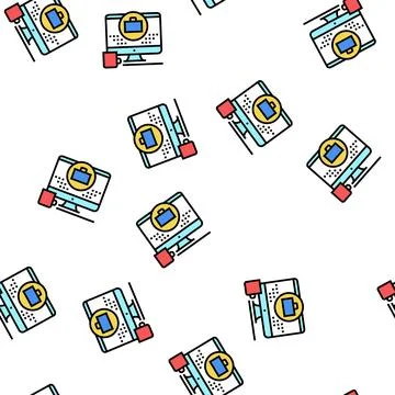 Remote work computer screen vector seamless pattern Illustrazione stock