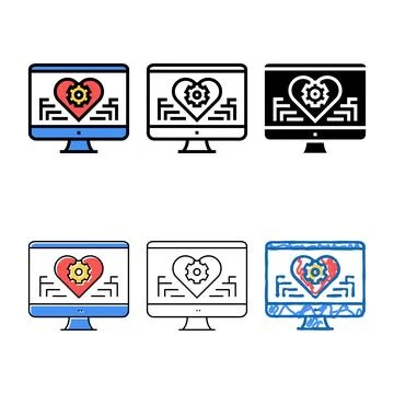 Remote work on computer styles color icon vector Stock Illustration
