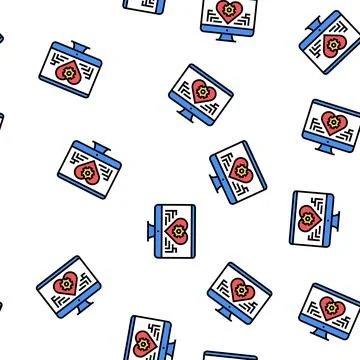 Remote work on computer vector seamless pattern Stock Illustration