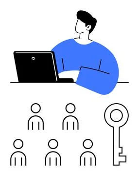 Remote Work Concept with Key Symbolizing Success and Team Collaboration イラスト素材