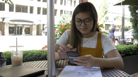 Remote Work Concept Messaging Slacking Coworkers at Cafe Stock Footage 114708724