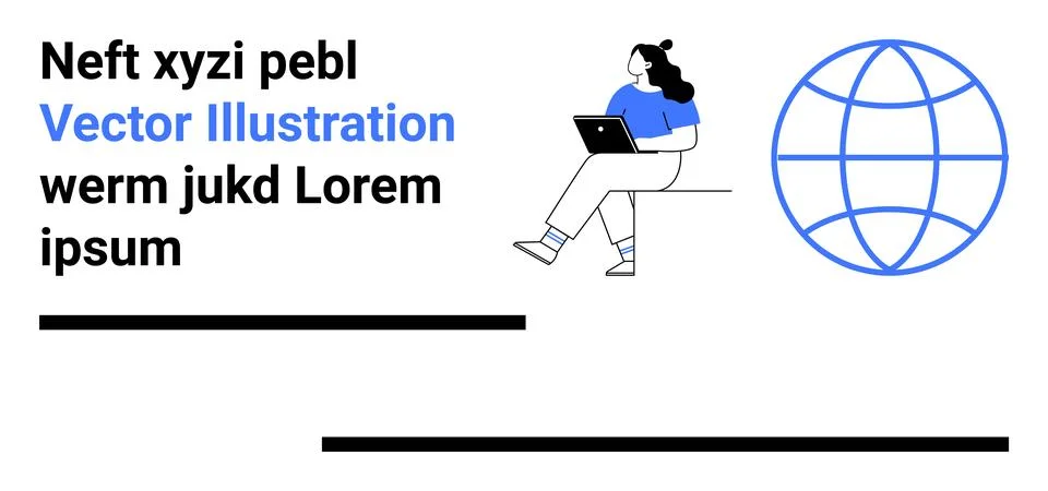 Remote Work Concept with Minimalist Design Featuring Person with Laptop and.. Stock Illustration