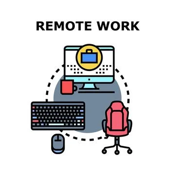 Remote work concept with office equipment illustration イラスト素材