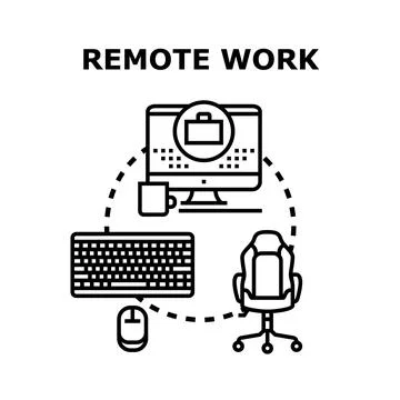 Remote work concept with office equipment illustration Stock Illustration