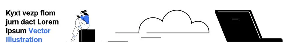 Remote Work Concept with Person Working on Laptop, Connected via Cloud Stock Illustration