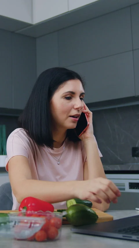 Remote work concept where good-looking hard-working 30-aged dark-haired woman ha Stock Footage 331219945