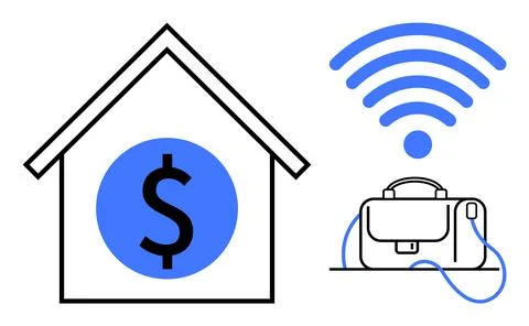 Remote Work Connectivity and Financial Savings Concept with House, wireless.. Stock Illustration