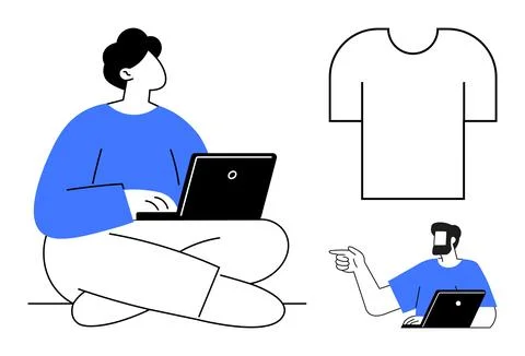 Remote work, design services, online learning, creative professions, technolo Stock Illustration