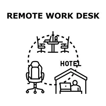 Remote work desk concept, flexible workplace options Illustrazione stock