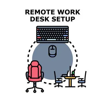 Remote work desk setup concept illustrating modern workspace environment 스톡 일러스트